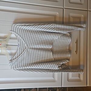 Dropped shoulder high low striped sweater